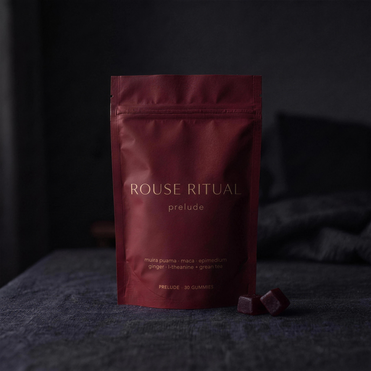 Rouse Ritual Prelude botanical evening gummies bag
